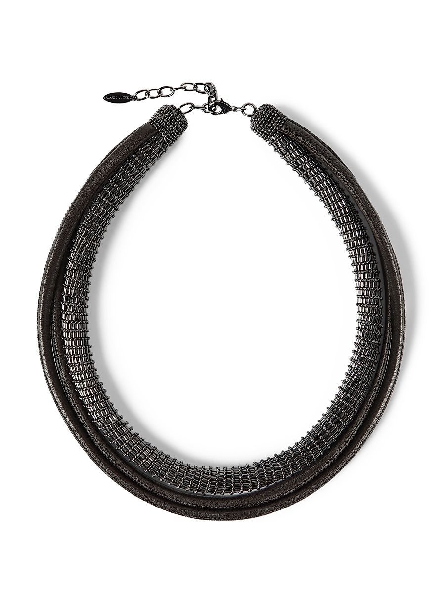 Women's Leather Precious Necklace - Black