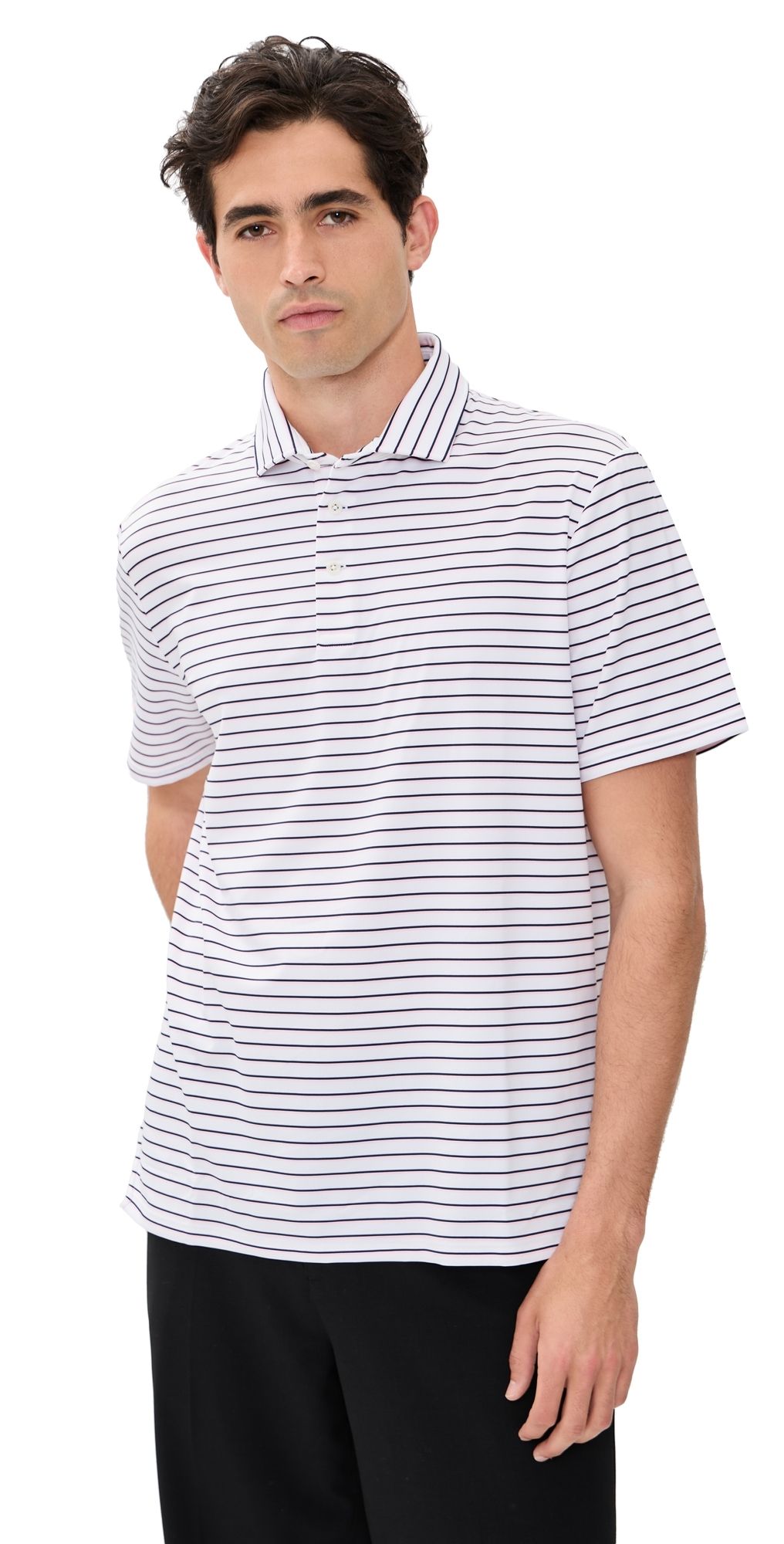 RLX Ralph Lauren Thin Multi Stripe Tour Pique Polo Carmel Pink Multi S