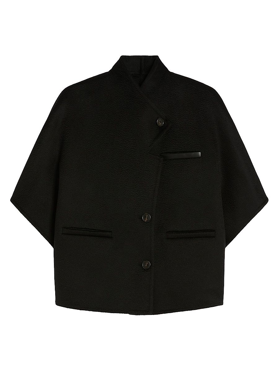 Women's Long Cropped Cape in Cashmere Drap - Black - Size Medium