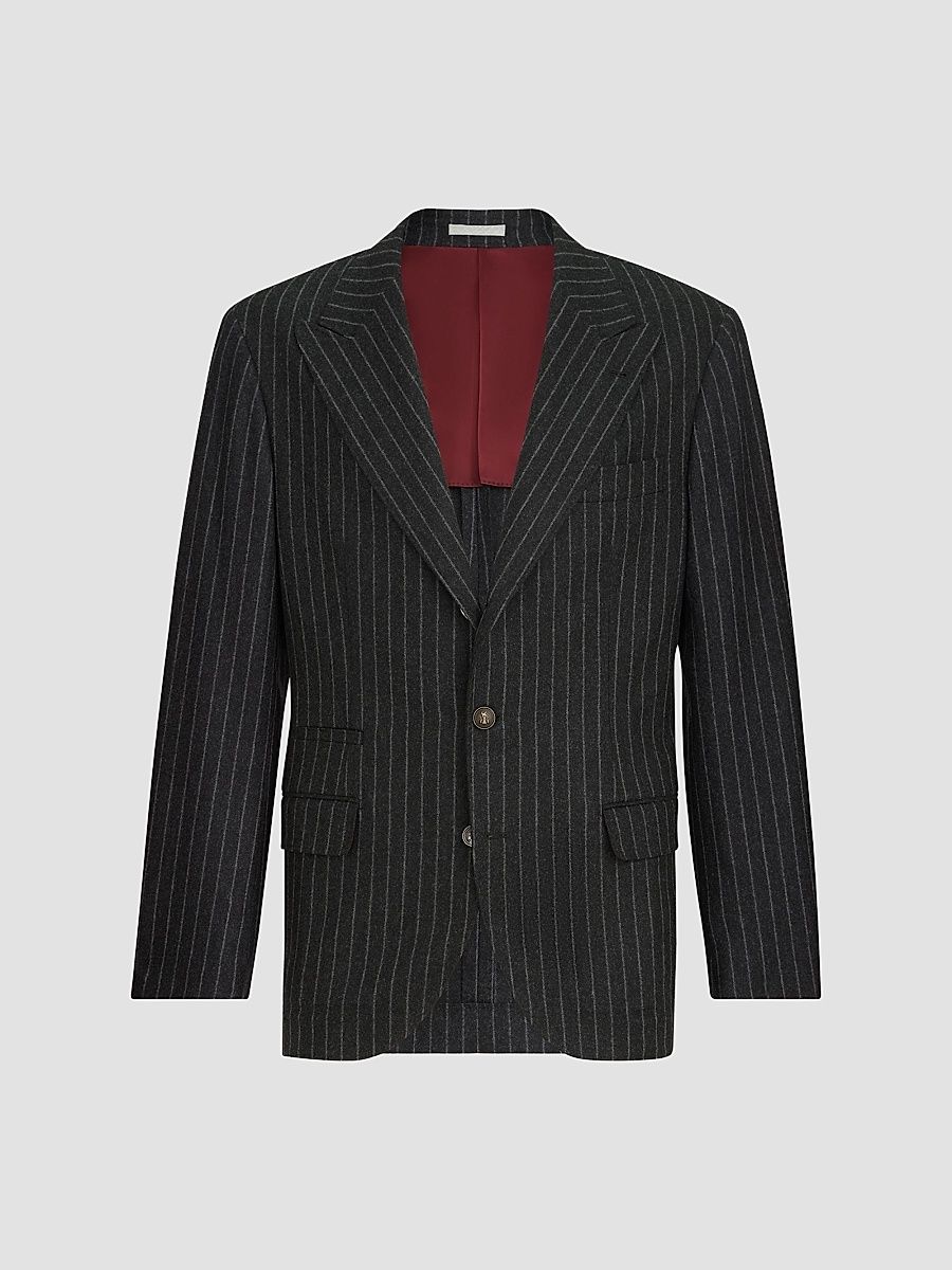 Men's Virgin Wool and Cashmere Flannel Deconstructed Blazer - Anthracite - Size 34
