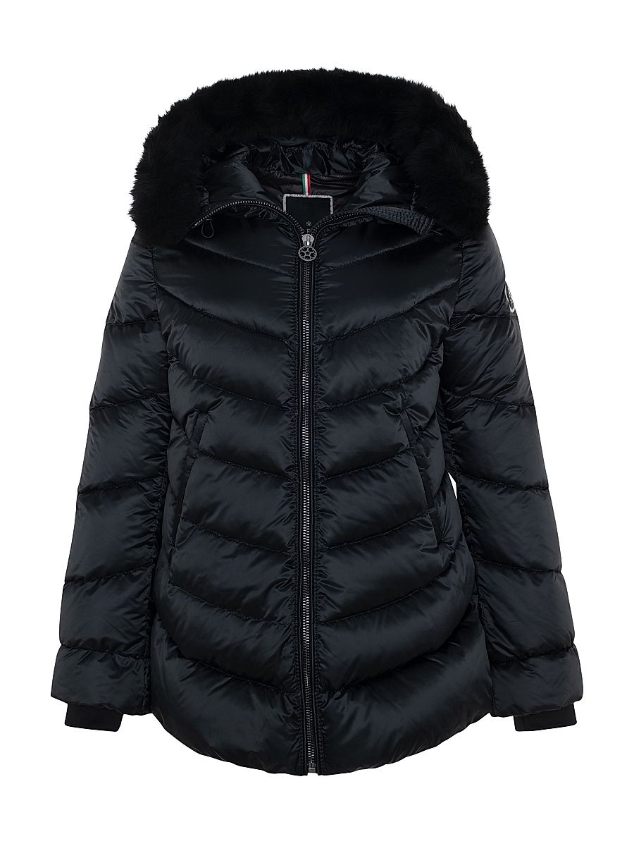 Gorski Women's Apres-Ski Jacket with Detachable Toscana Shearling Lamb Hood Trim - Black - Size Small