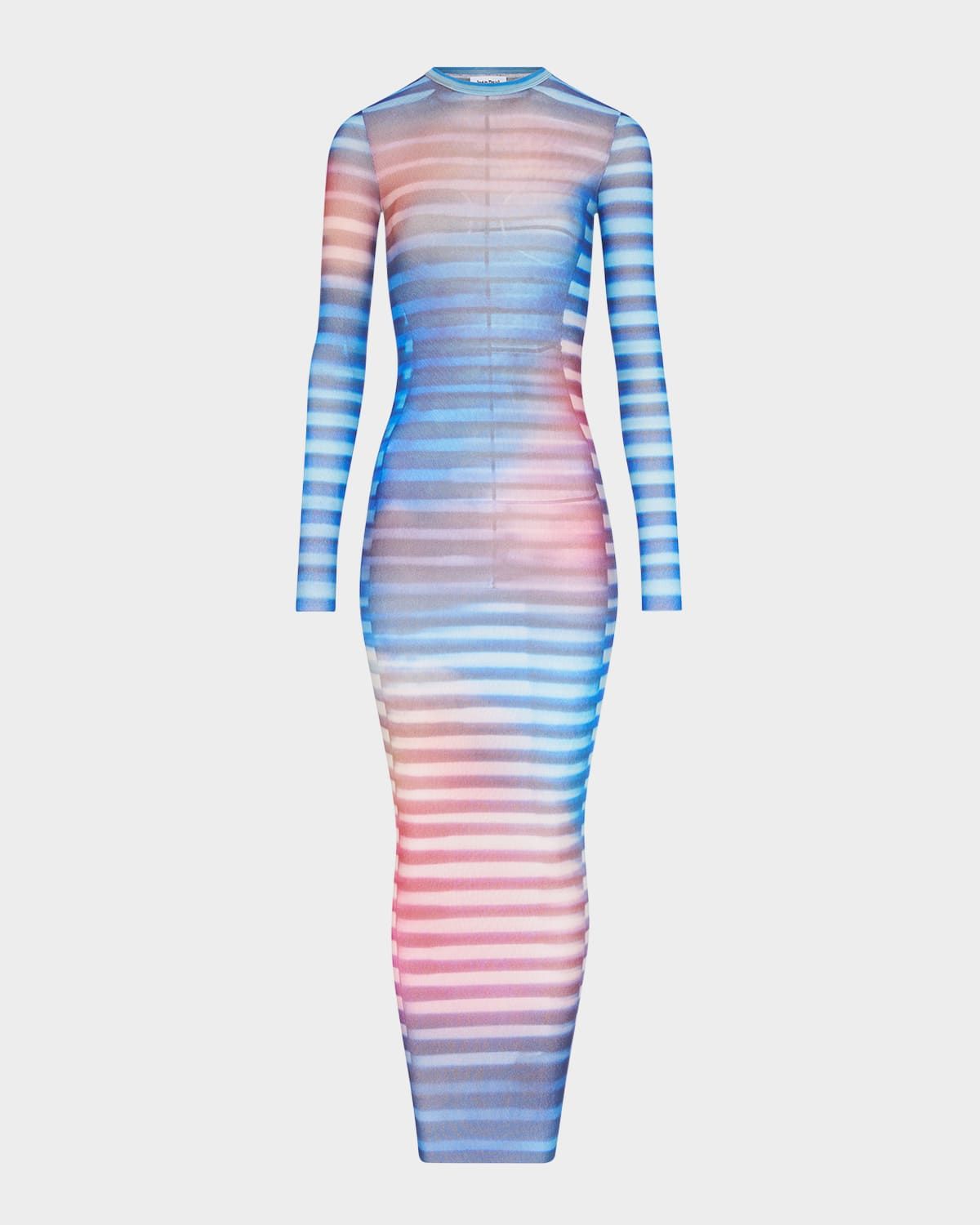 Air-Print Mesh Long-Sleeve Maxi Dress