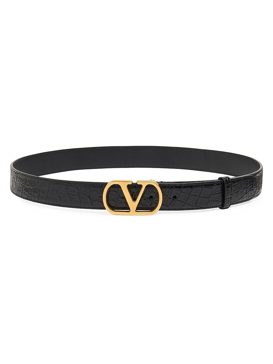 Men's VLogo Signature Crocodile Belt - Black - Size 34