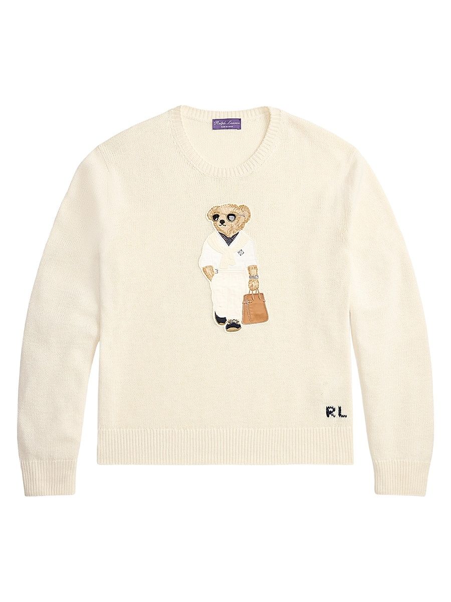 Men's Polo Bear Silk-Linen Sweater - Classic Cream - Size Large