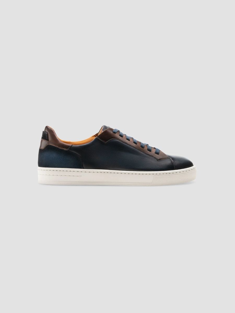 Magnanni Men's Amadeo Leather Low-Top Sneakers - Navy Brown - Size 15