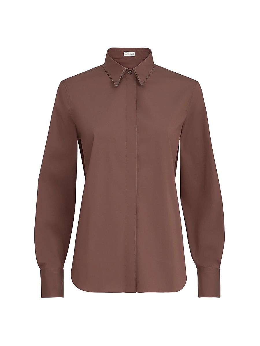 Women's Stretch Cotton Poplin Shirt with Shiny Collar - Grape - Size XXXL