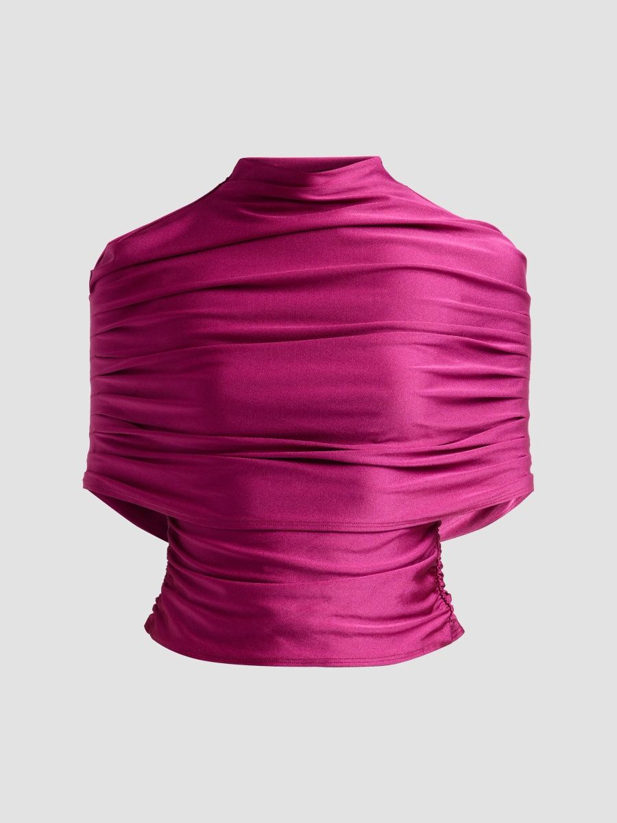 LaPointe Women's Pleated Foldover Blouse - Berry - Size Large