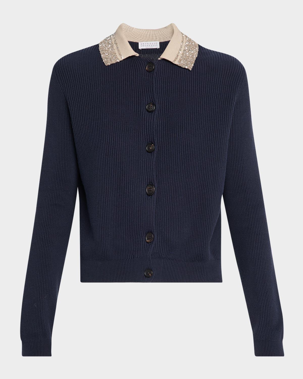 Paillette Collar Cotton Rib Cardigan