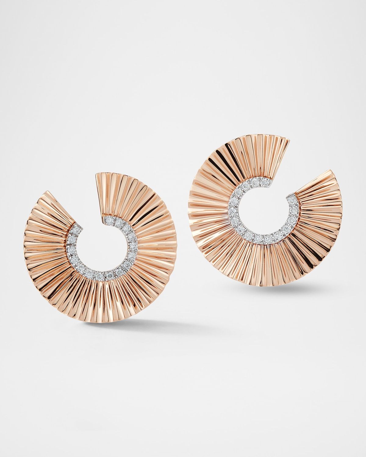 Clive 18K Rose Gold Fluted Front Facing Diamond Hoop Earrings