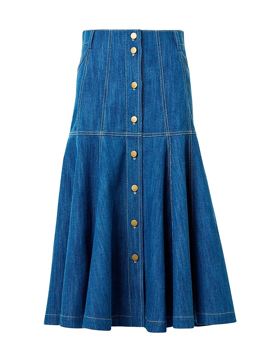 Women's Denim Dropped-Waist Midi-Skirt - Medium Blue Denim - Size 18