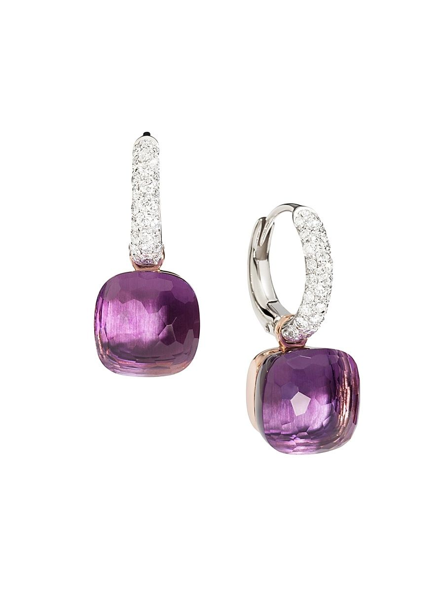 Women's Nudo Two-Tone 18K Gold, Amethyst, & Diamond Drop Earrings - Amethyst