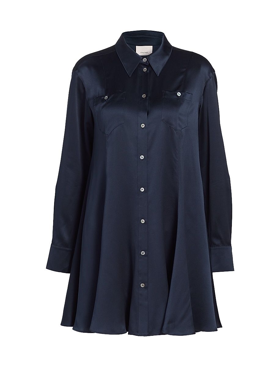 Women's Belden Satin Shirtdress - Navy - Size 00