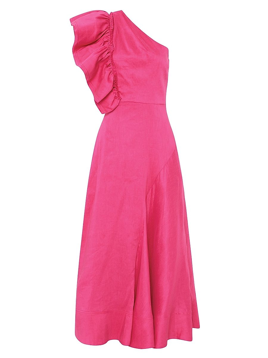 Women's Sculptura Bonjour Asymmetric Linen-Blend Midi-Dress - Fuchsia - Size 2
