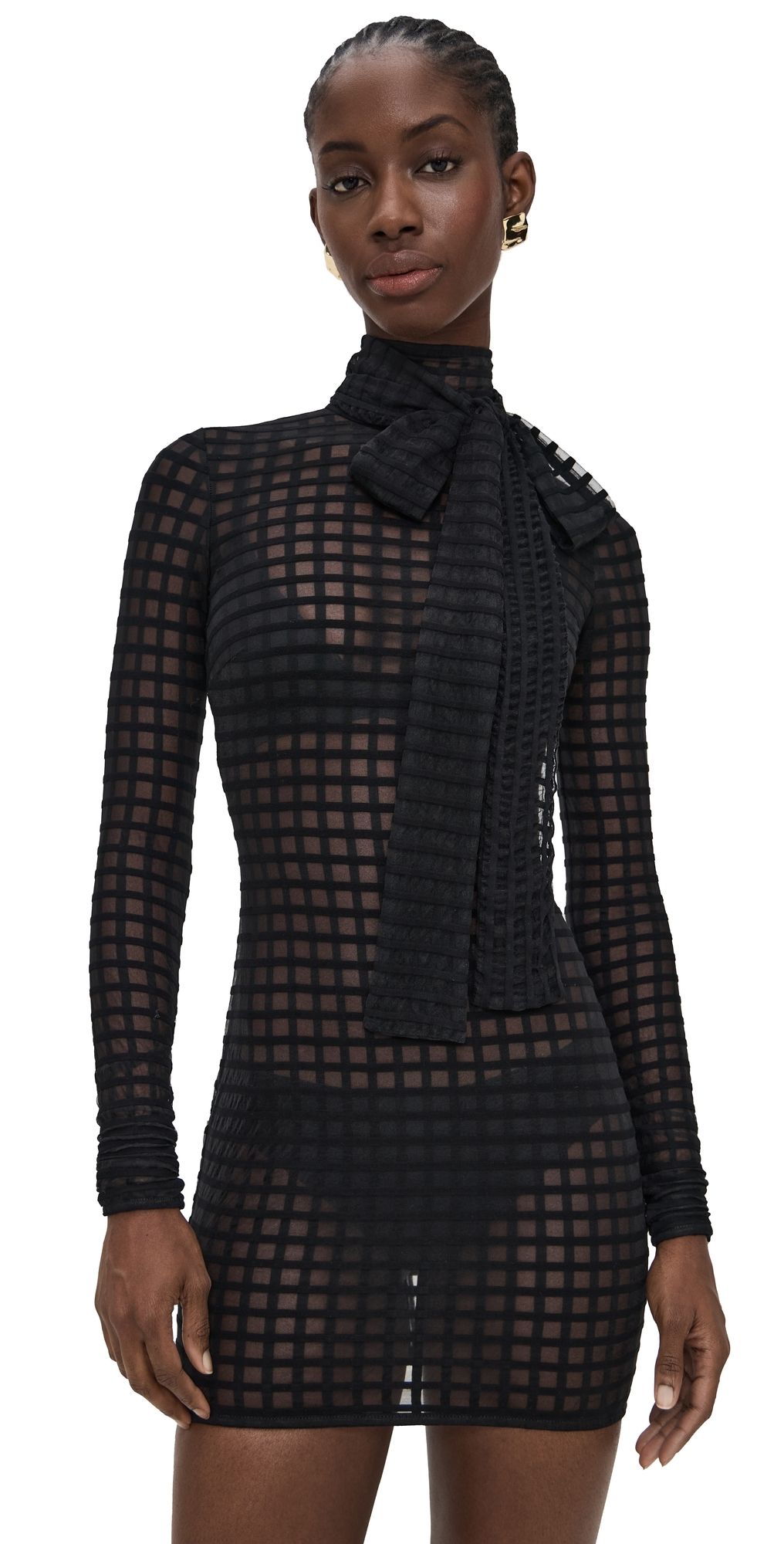 LaQuan Smith Cross Grain Dress with Pussybow Detail Black M