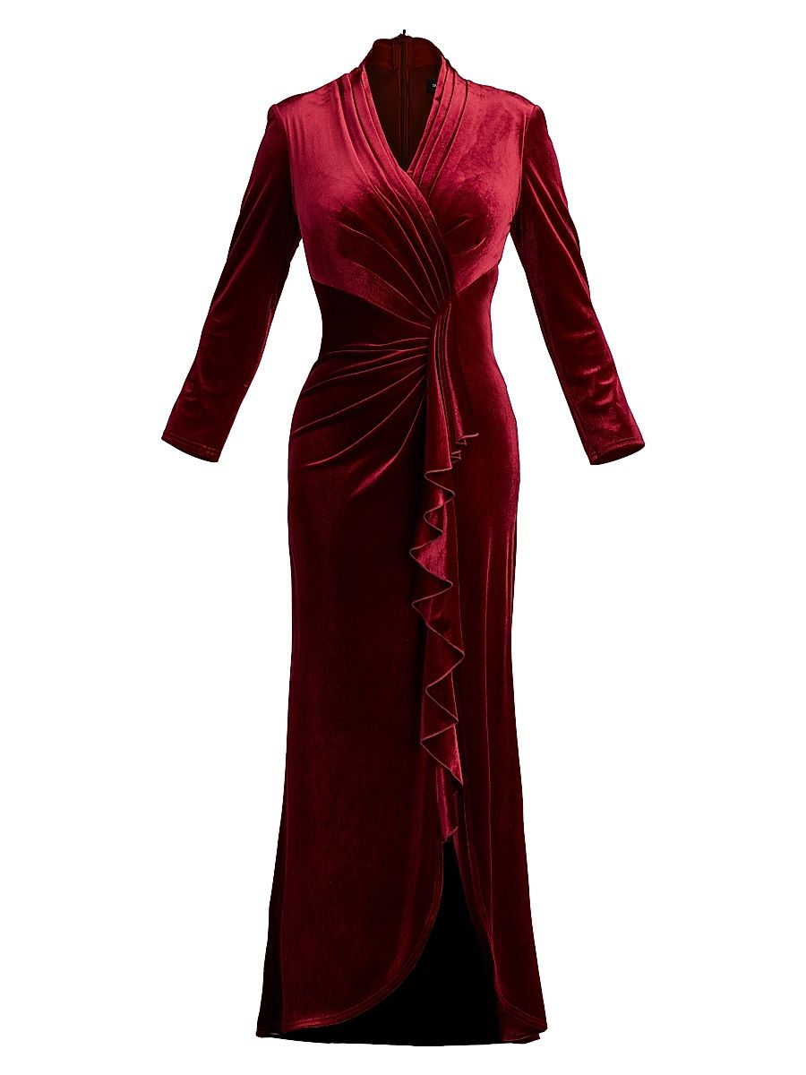 Women's Plus Velvet Ruffle-Front Gown - Pomegranate - Size 22