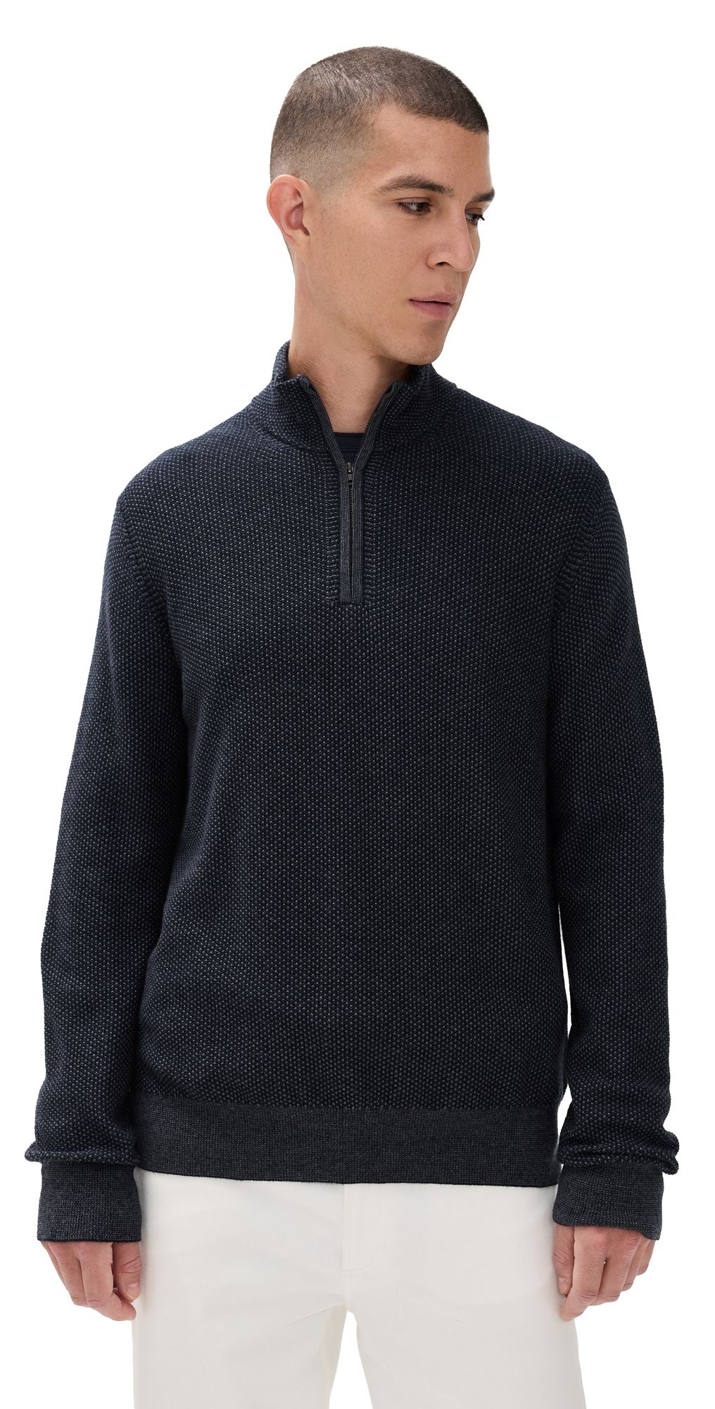 Vince Geo Jacquard Quarter Zip Coastal/Med H Grey XL