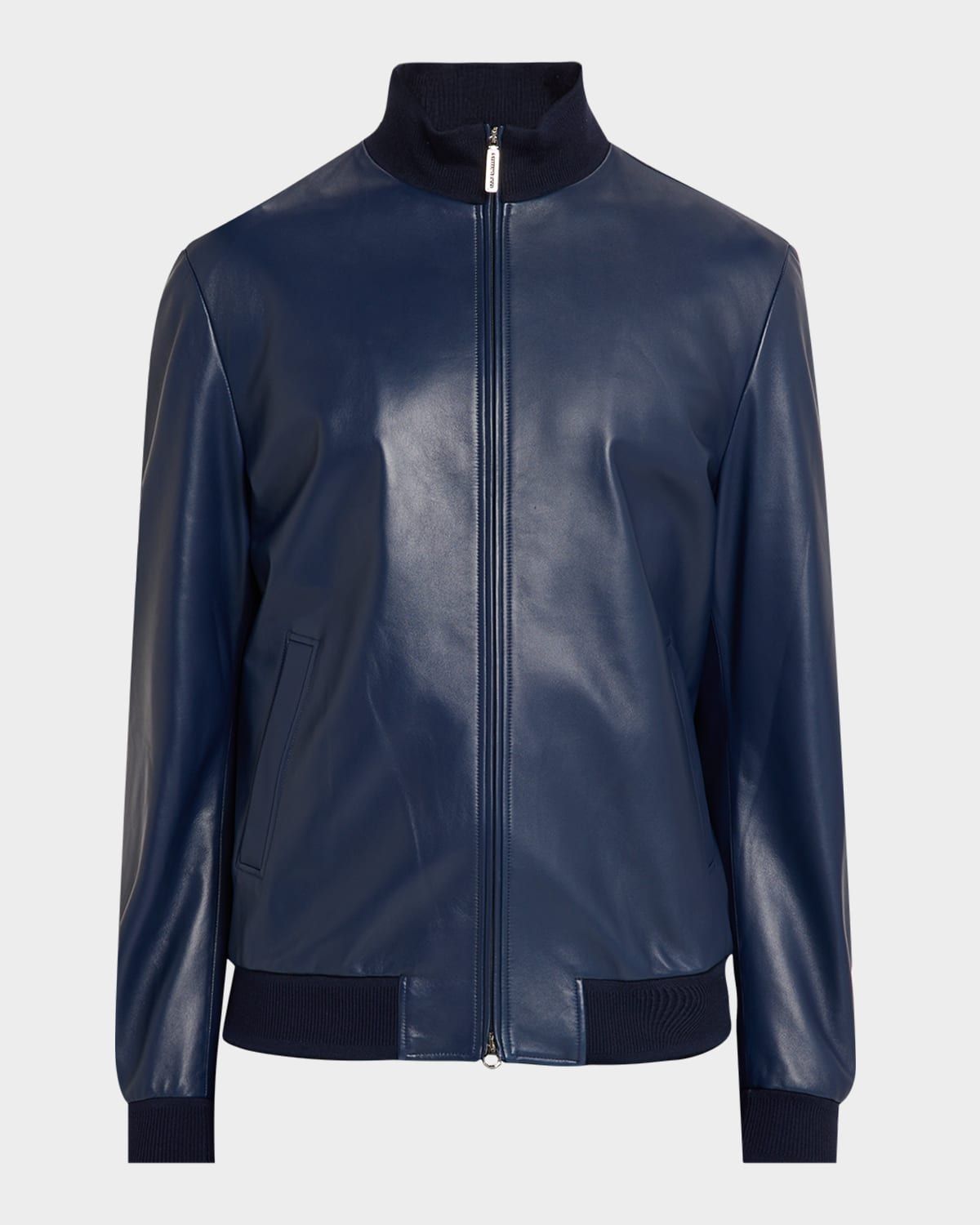 Men & apos;s Leather Knit-Trim Full-Zip Blouson