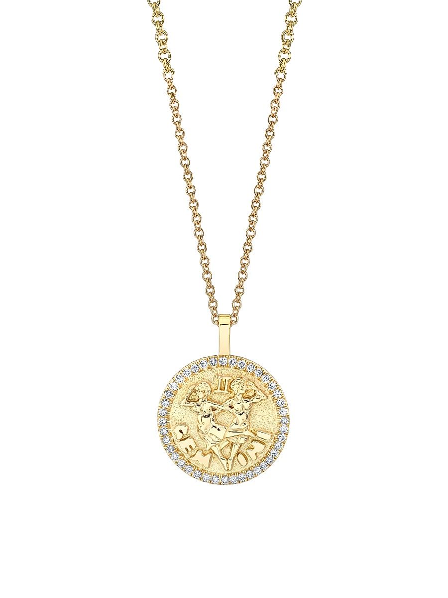 Women's Zodiac 18K Yellow Gold & 0.15 TCW Diamond Small Gemini Pendant Necklace - Yellow Gold