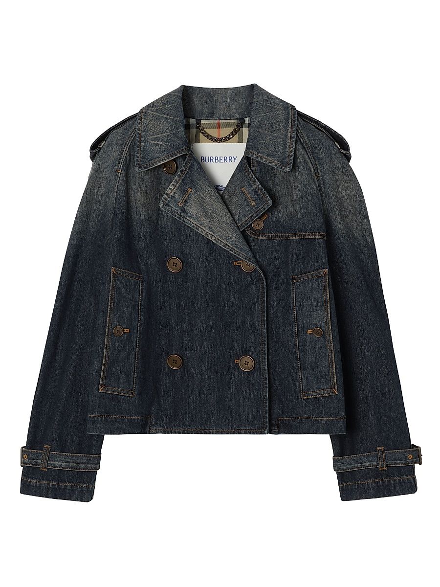 Women's Mayfair Denim Crop Trench Jacket - Mid Blue - Size 2
