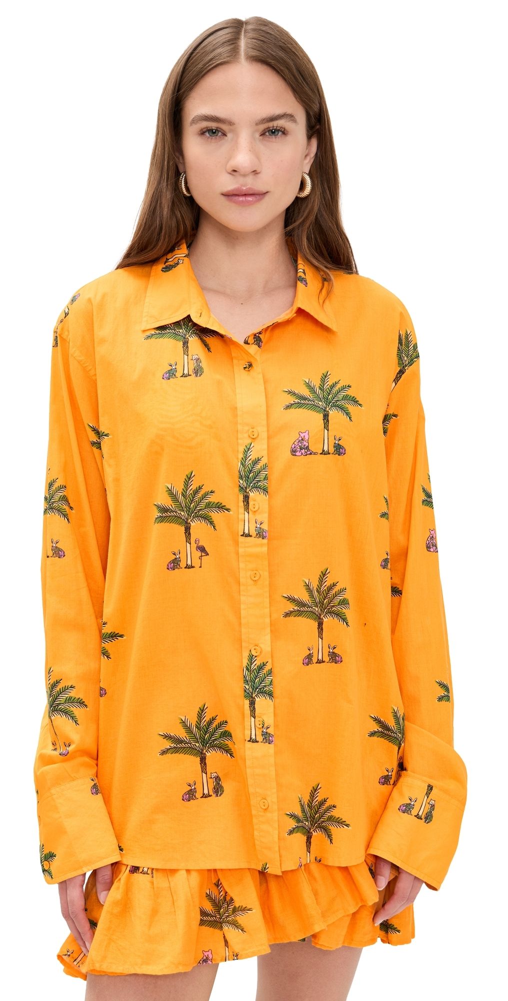 Coniglio Palm Beach Classic Button Down Shirt Petit Palm Orange One Size