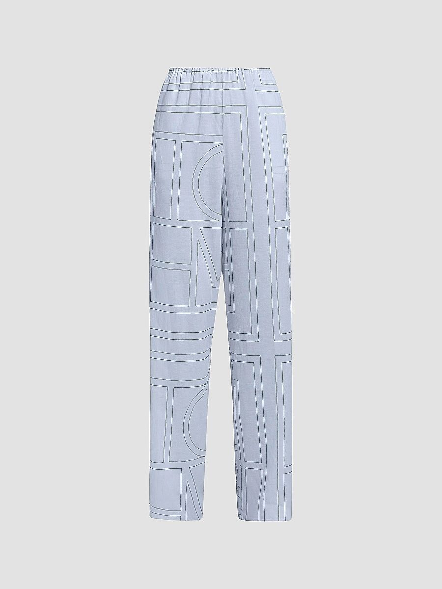 Toteme Women's Monogram Cotton-Blend Pajama Pants - Sky - Size 12