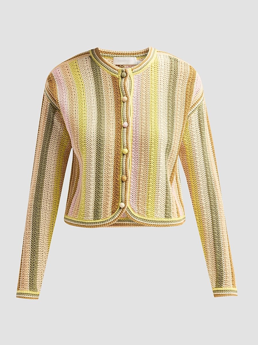 Women's Indra Striped Crochet Cotton Cardigan - Size 8