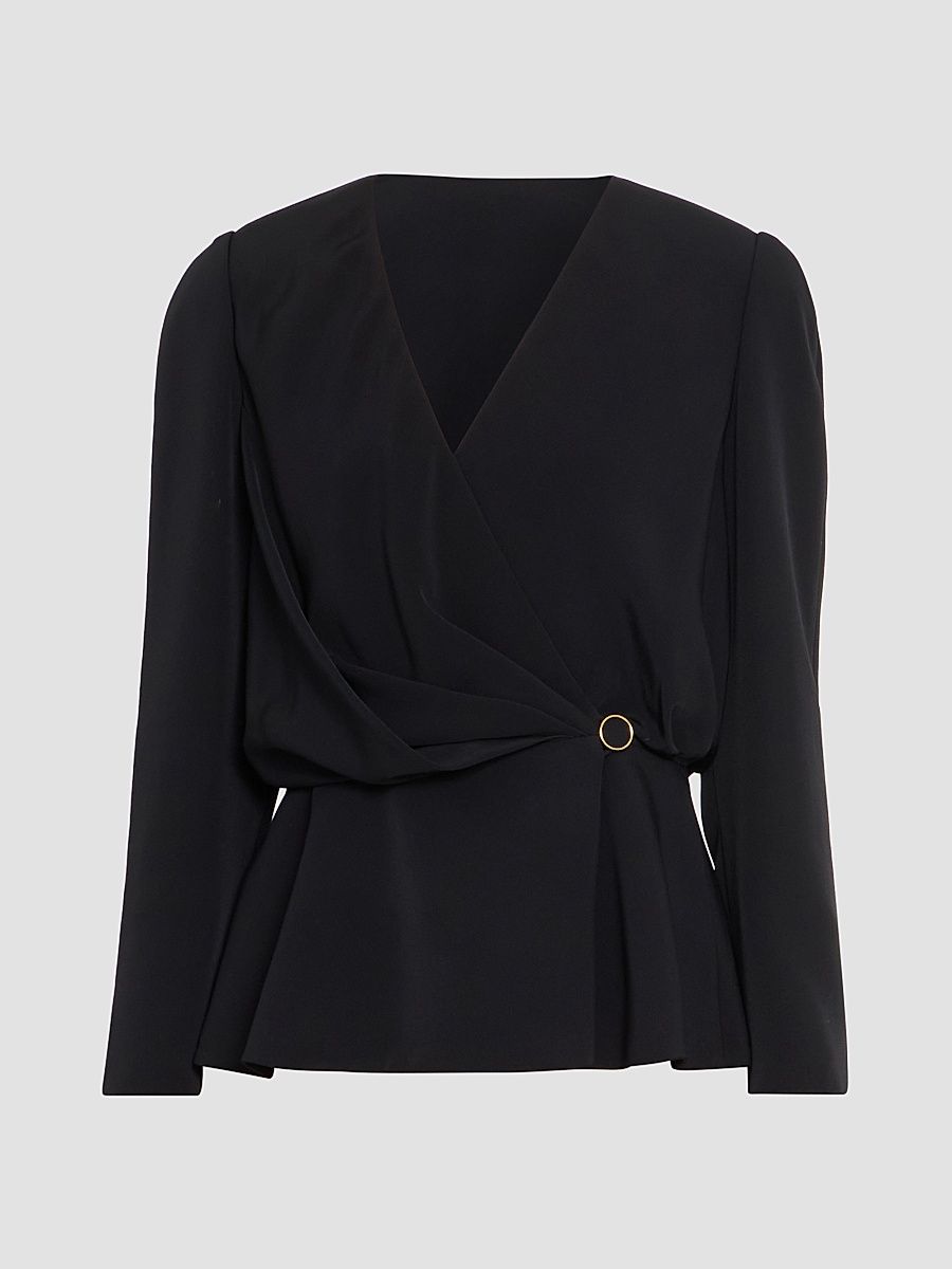 Women's Long-Sleeve Wrap Blouse - Black - Size 12