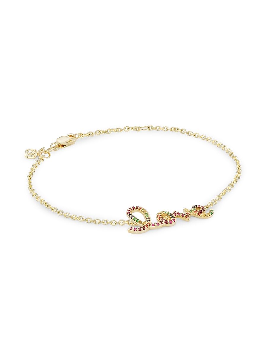 Women's 14K Yellow Gold & Multi-Stone Rainbow 'Love' Charm Bracelet