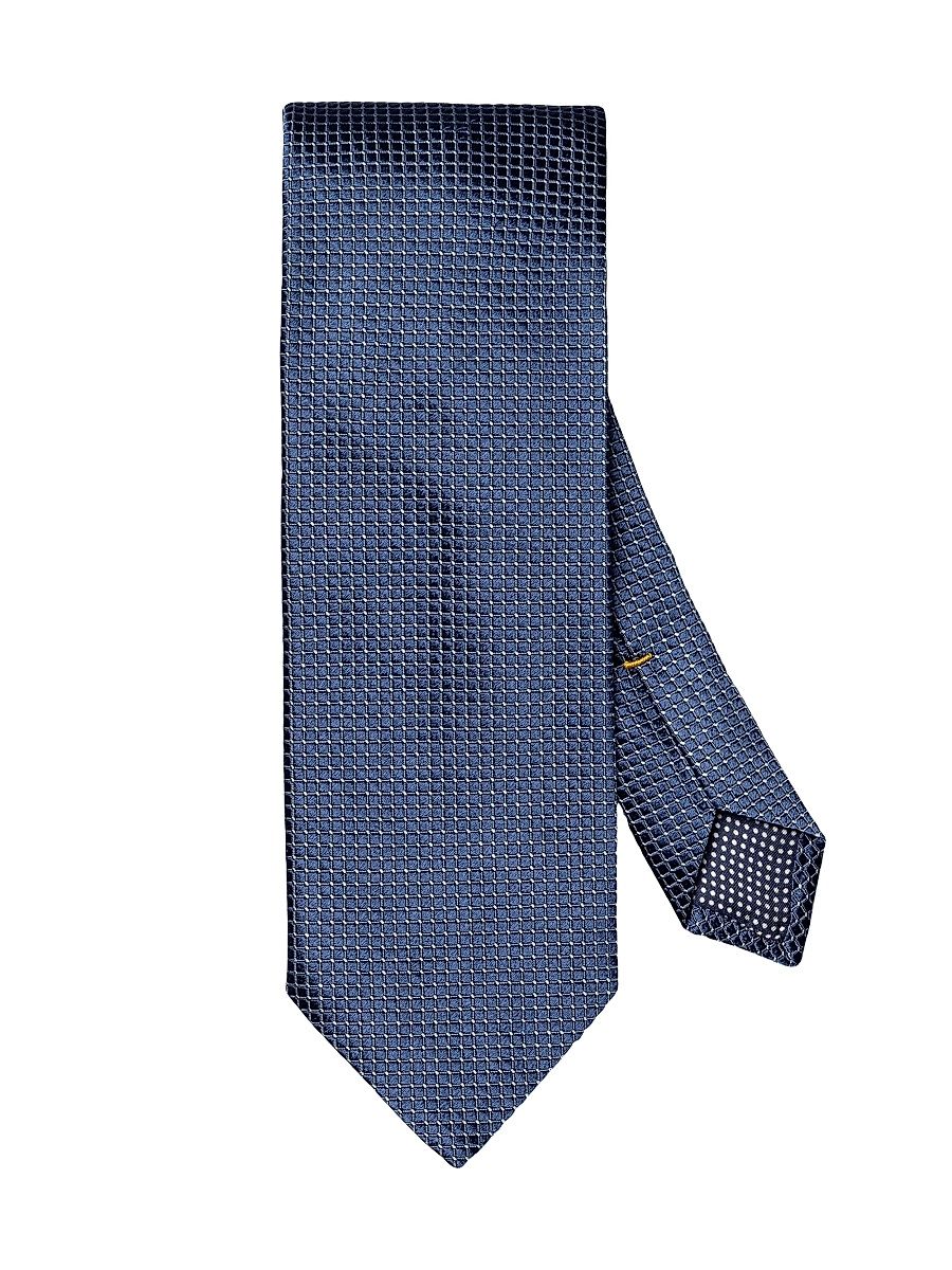 Men's Geometric Satin Silk Tie - Blue