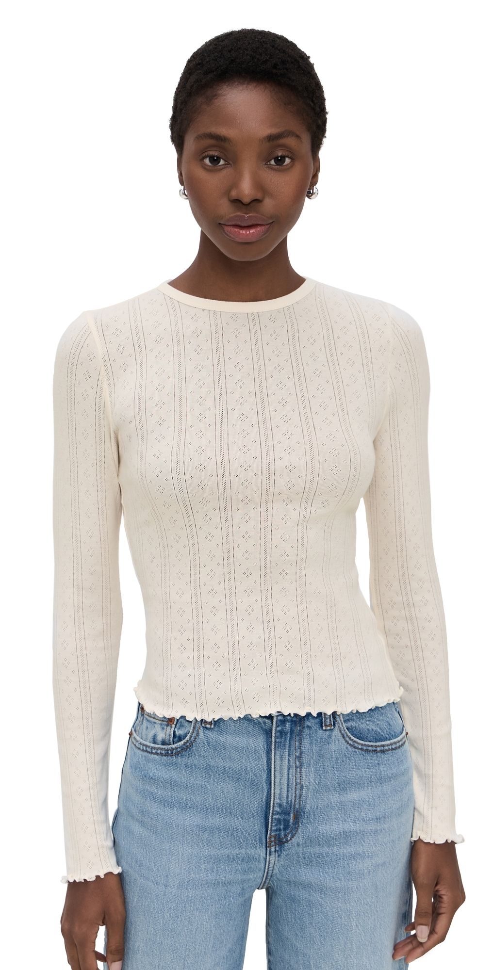 DAZE Waverly Pointelle Crewneck Tee Cloud Dancer L