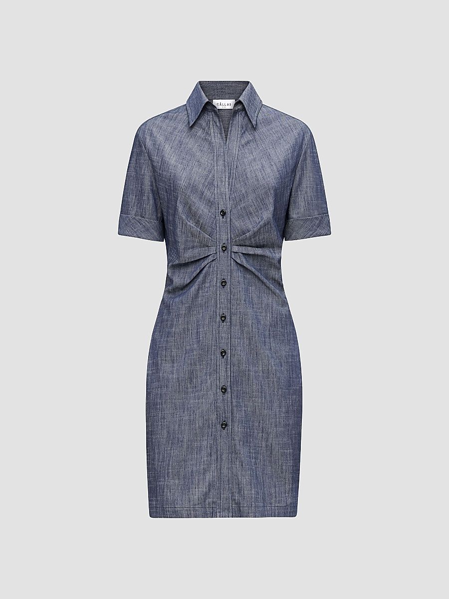Women's Ondine Short Sleeve Tucked Waist Shirt Dress - Navy - Size 4