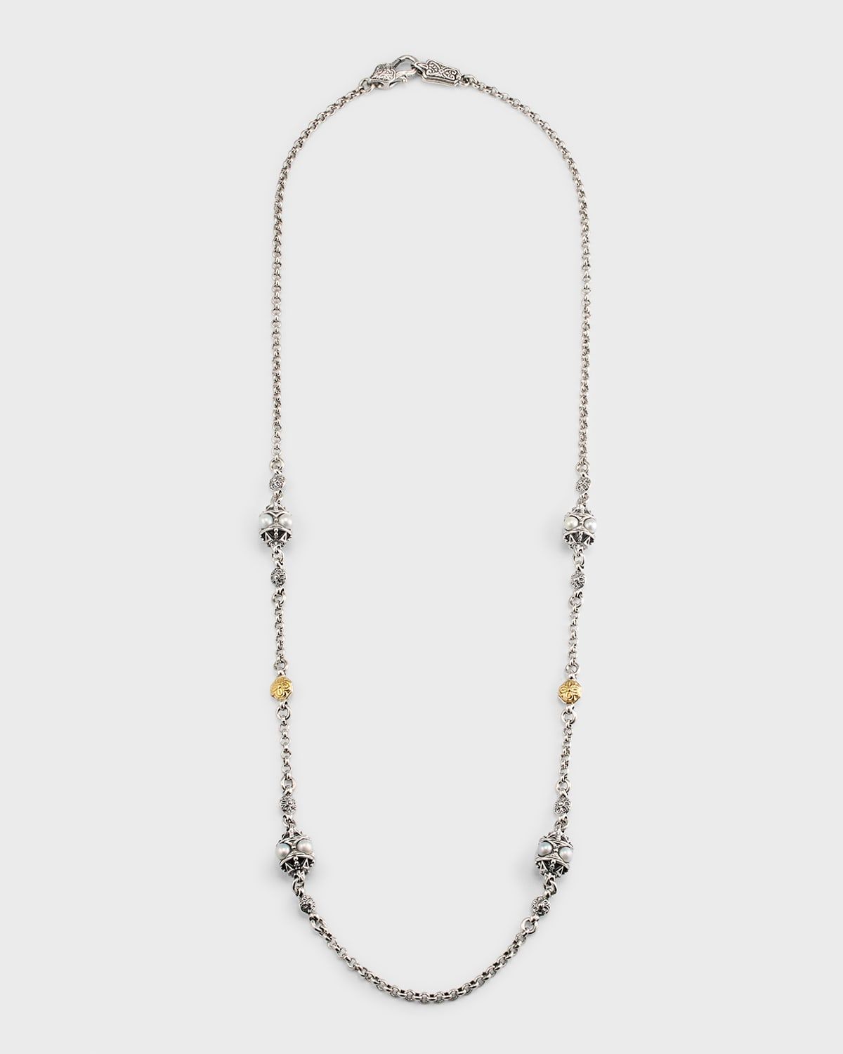 Silver and Gold Pearl Necklace, 22"L