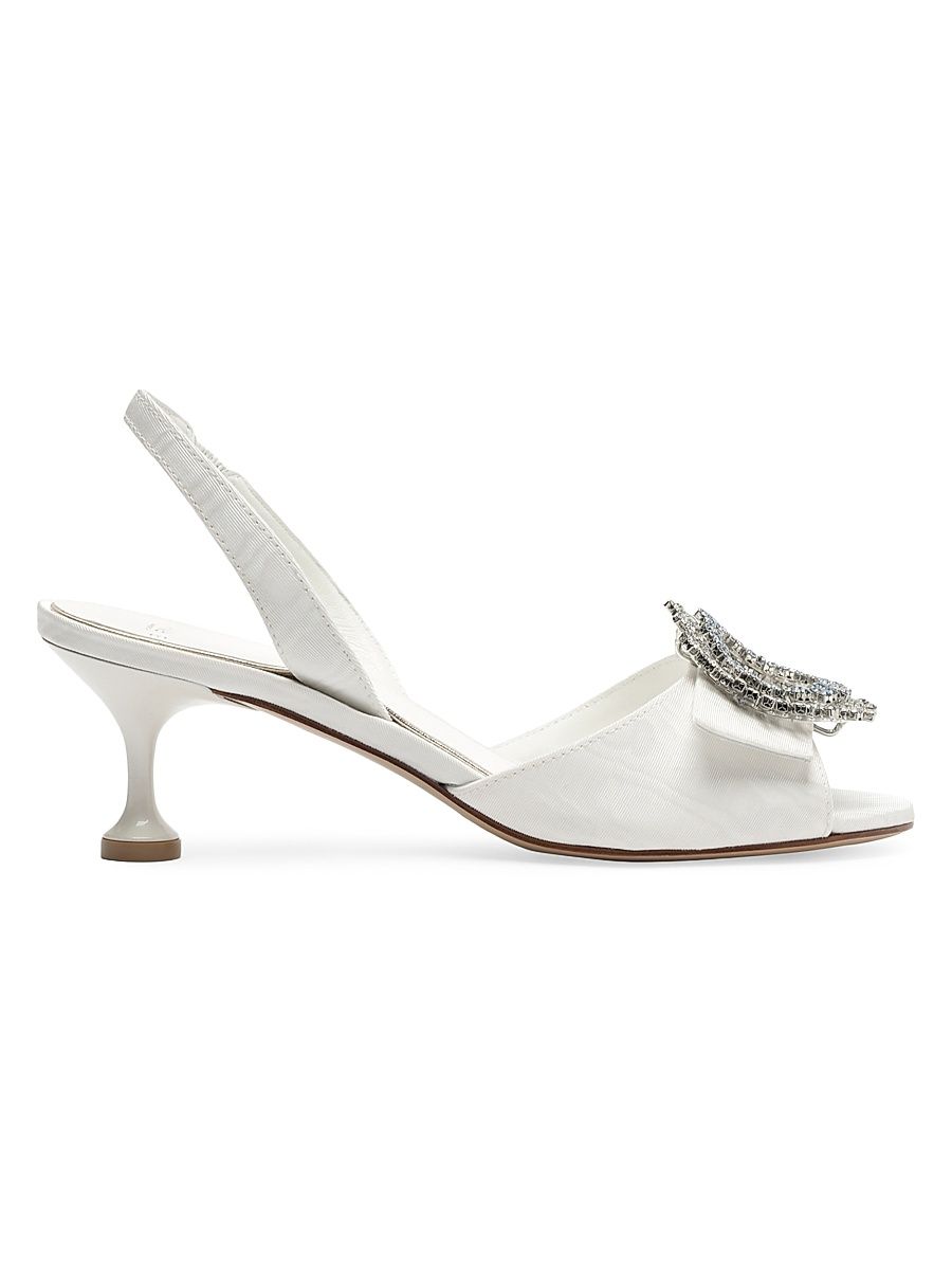 Women's Easy Madelina Crystal-Embellished 60MM Slingback Sandals - Ivory - Size 8