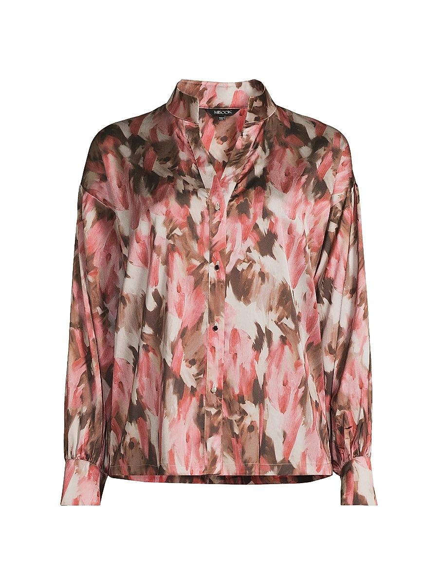 Women's Printed Crêpe de Chine Blouse - Honey Suckle Truffle - Size XL
