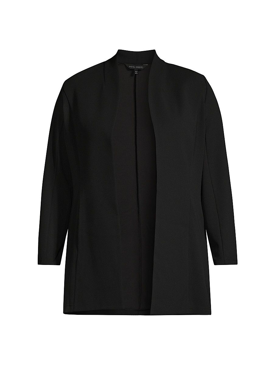 Women's Plus Size Deco Crepe Open-Front Jacket - Black - Size 28