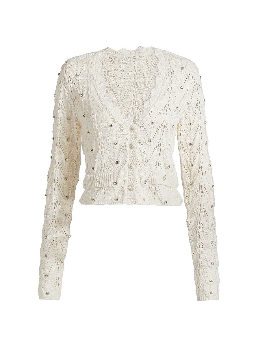 Women's Blake Crystal Pointelle Cardigan - Natural - Size XL