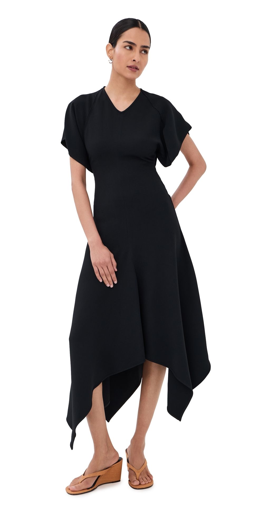 Victoria Beckham V Neck Draped Dress Black 8