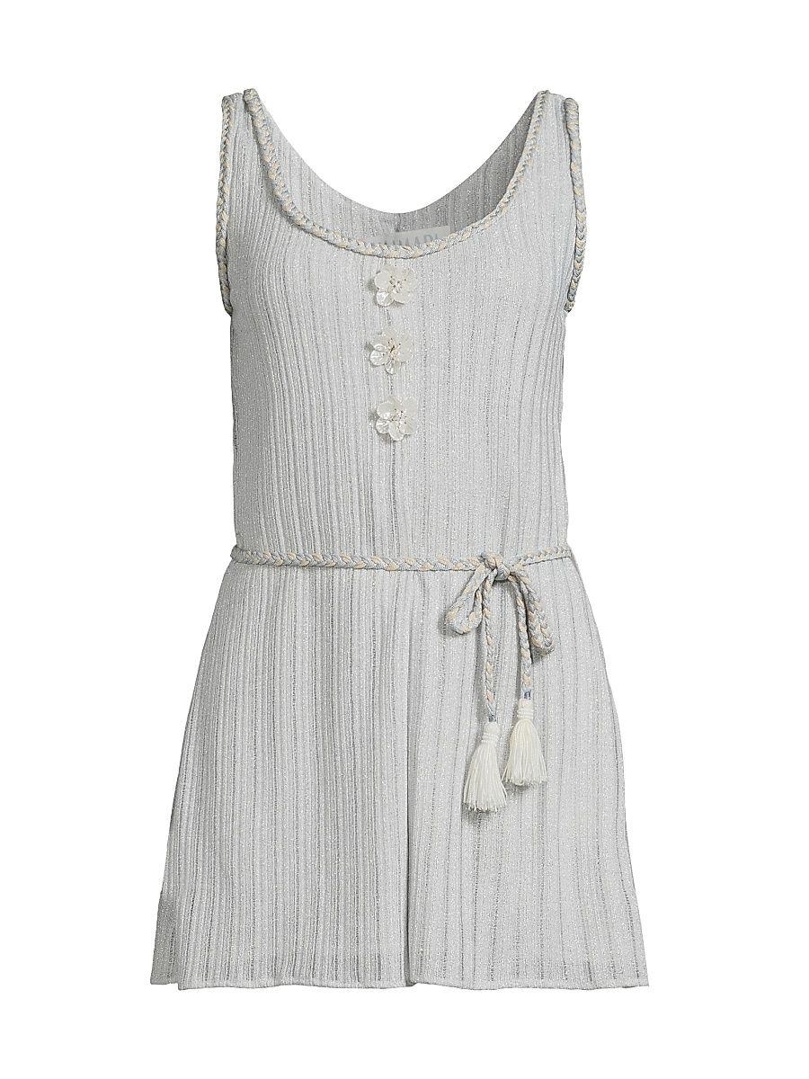 Women's Time Lavinia Metallic Ribbed Jumpsuit - Silver - Size Small