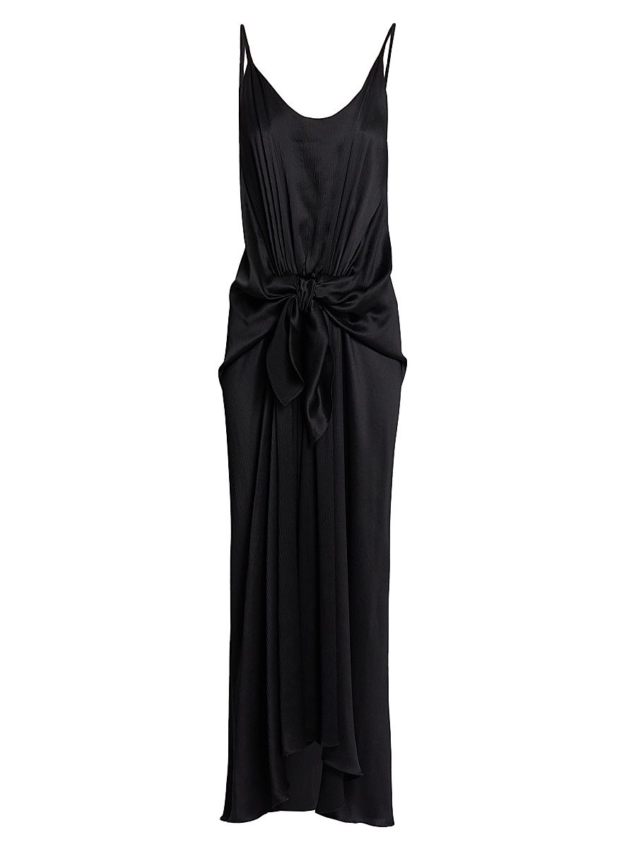 Women's Knotted Silk Maxi Dress - Black - Size 2