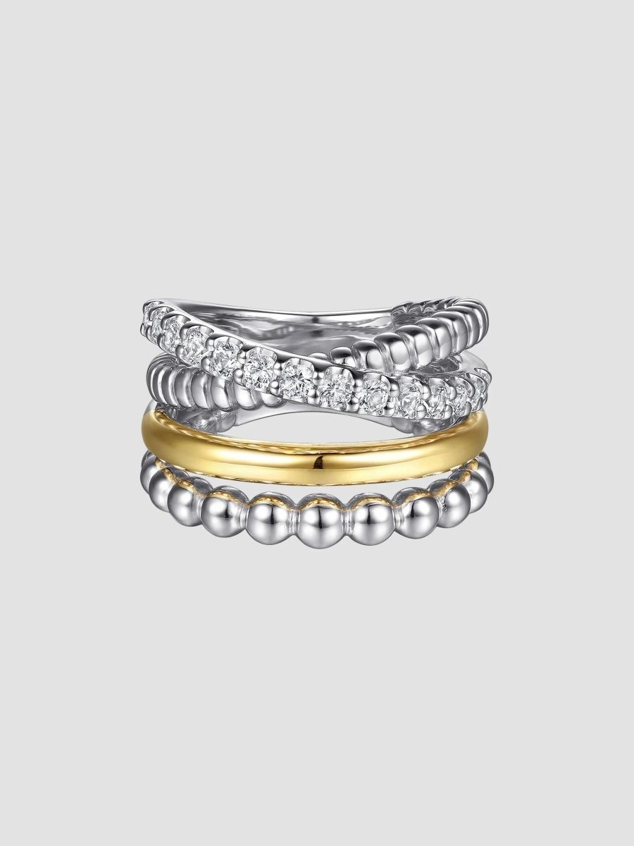 Gabriel & Co Women's Sterling Silver, 14K Yellow Gold & White Sapphire Multi-Band Ring - Gold - Size 6.5
