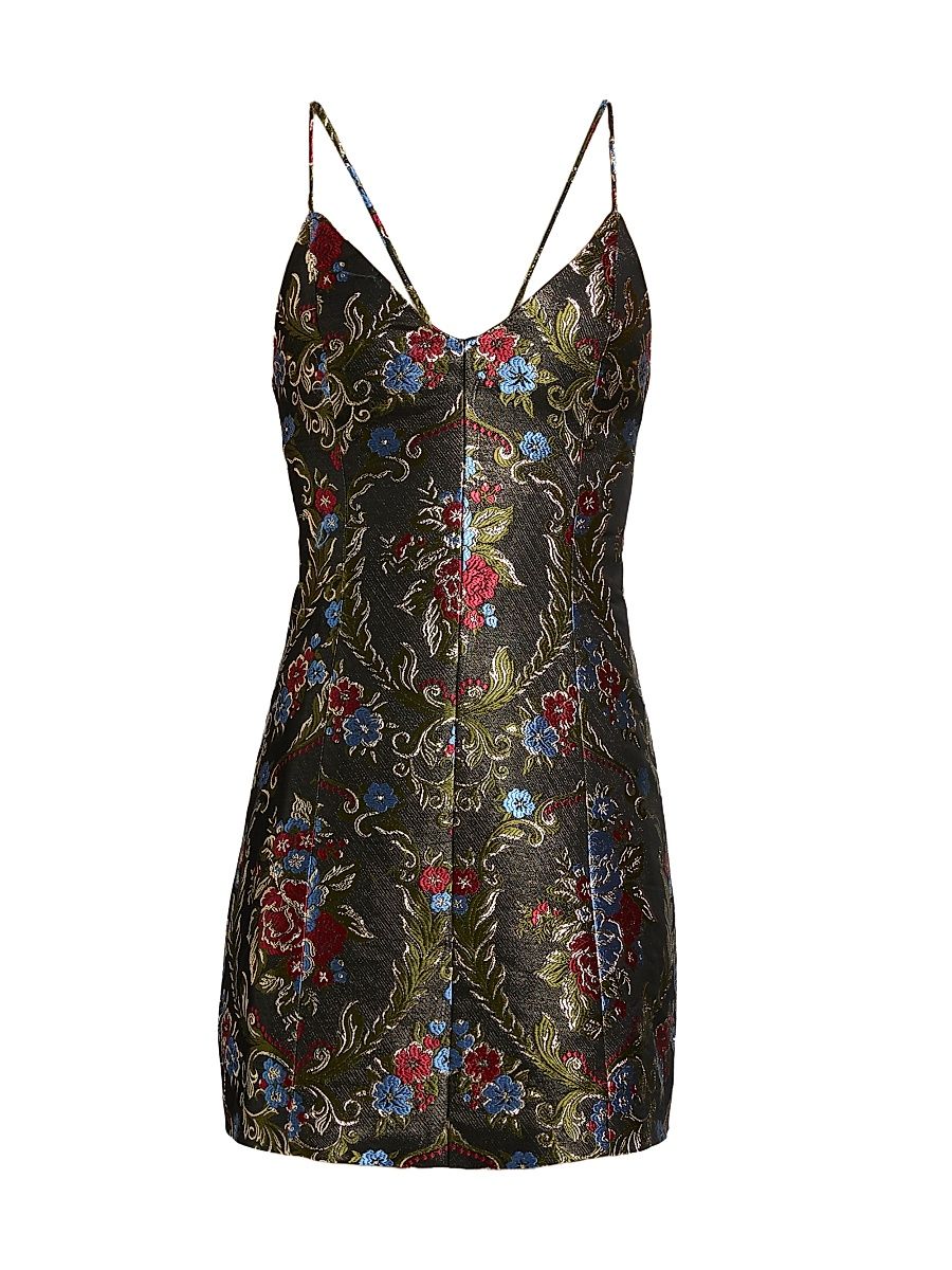 Women's Tayla Embroidered V-Neck Minidress - Black Multi - Size 14
