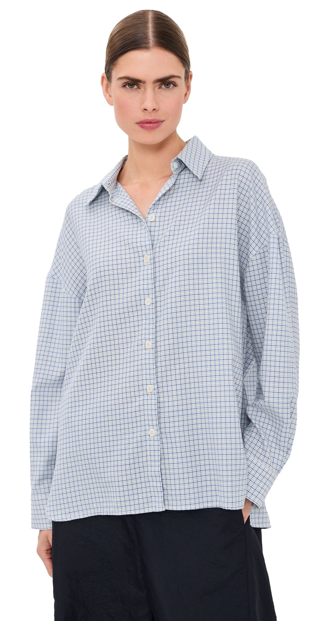 Tibi Linus Check Oversized Shirt Blue Multi XS