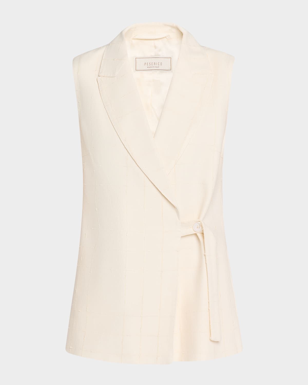 Single-Button Grid Textured Vest