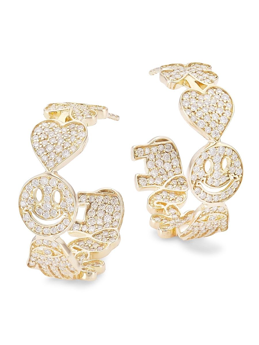 Women's 14K Yellow Gold & Diamond Medium Icon Hoops - Yellow Gold