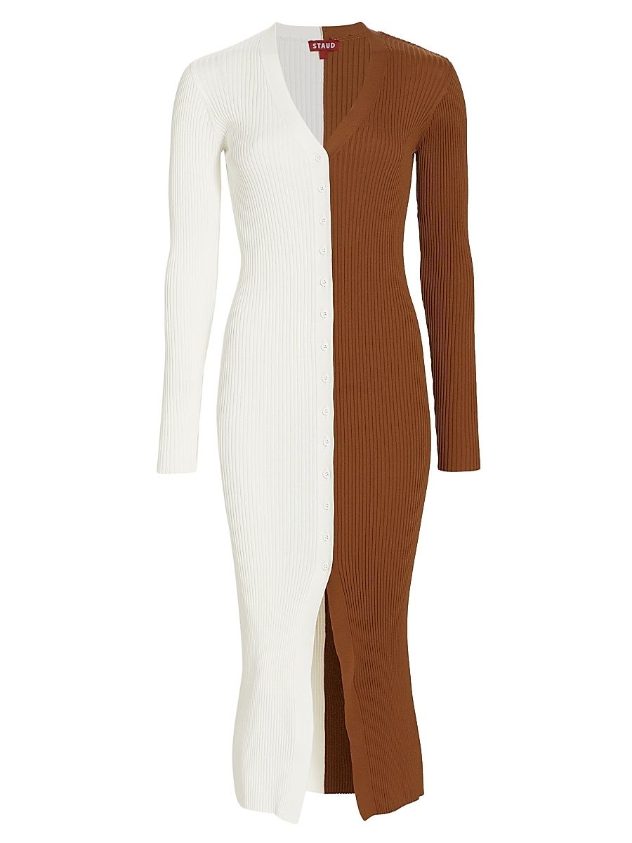 Women's Shoko Colorblocked Midi-Dress - Tan White - Size XL
