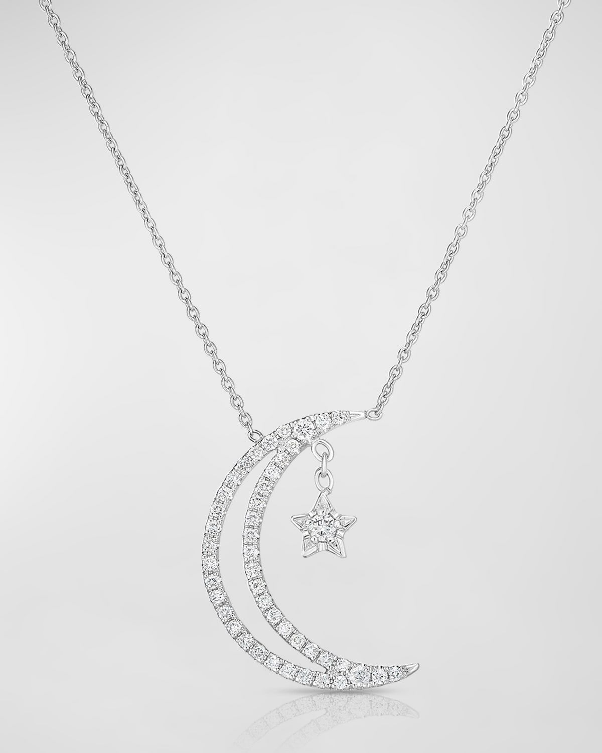 18k Half Moon & Star Pendant Necklace w/ Diamonds