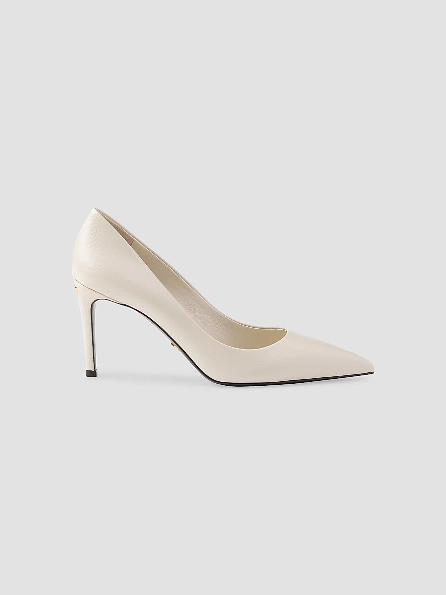 Prada Women's Patent Saffiano 85MM Leather Pumps - Beige Khaki - Size 4