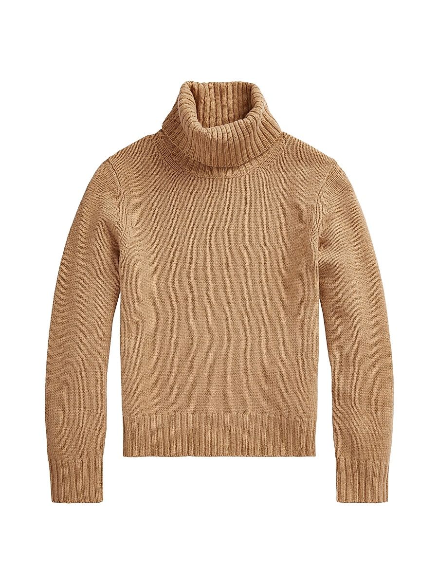 Women's Wool Turtleneck Sweater - Collection Camel Melange - Size XL