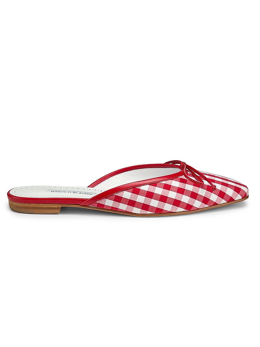 Women's Camperinew Gingham Bow-Detail Mules - White Red - Size 6