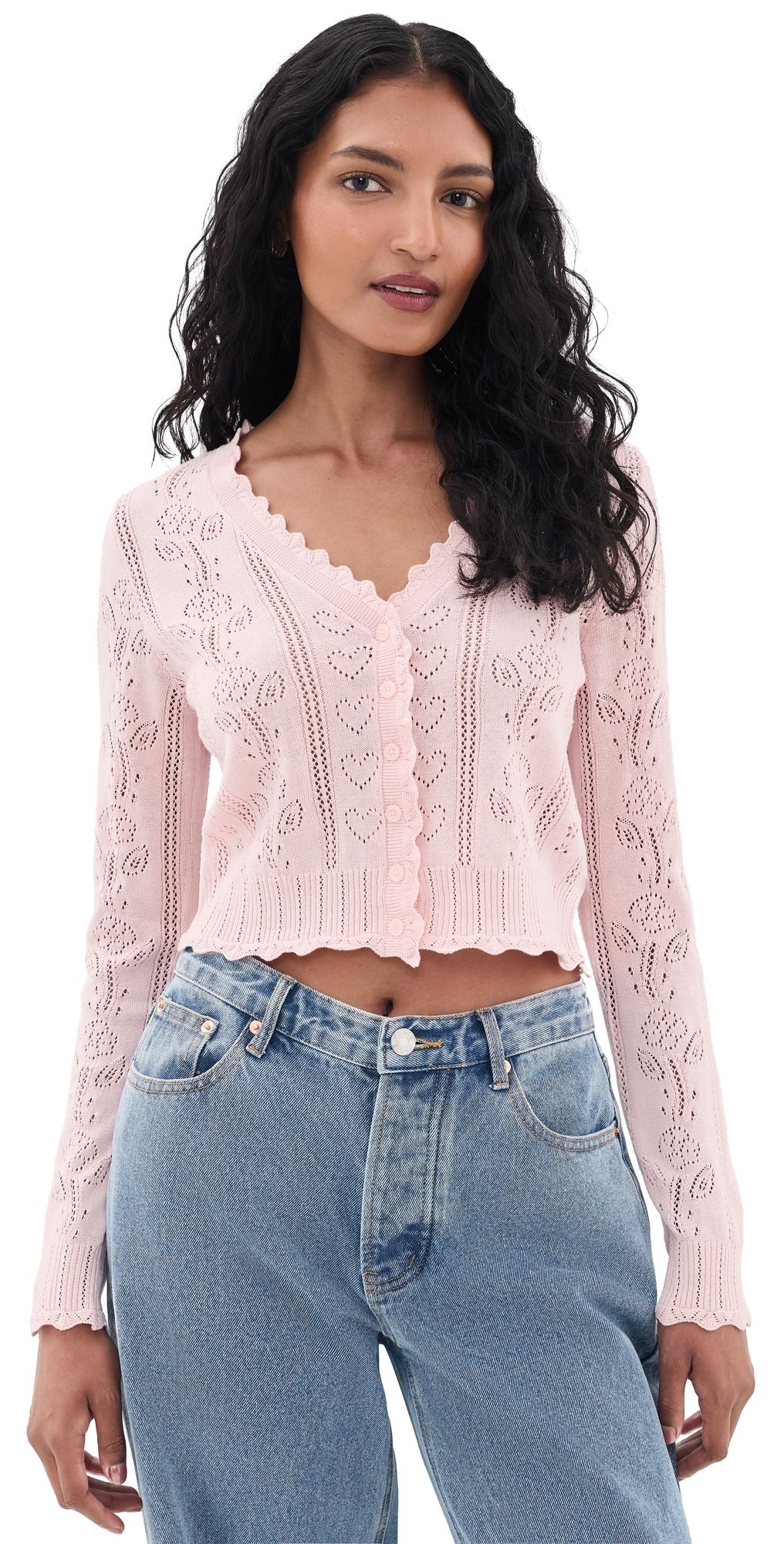 LoveShackFancy Sibella Cropped Cardigan Pink Iris XXS